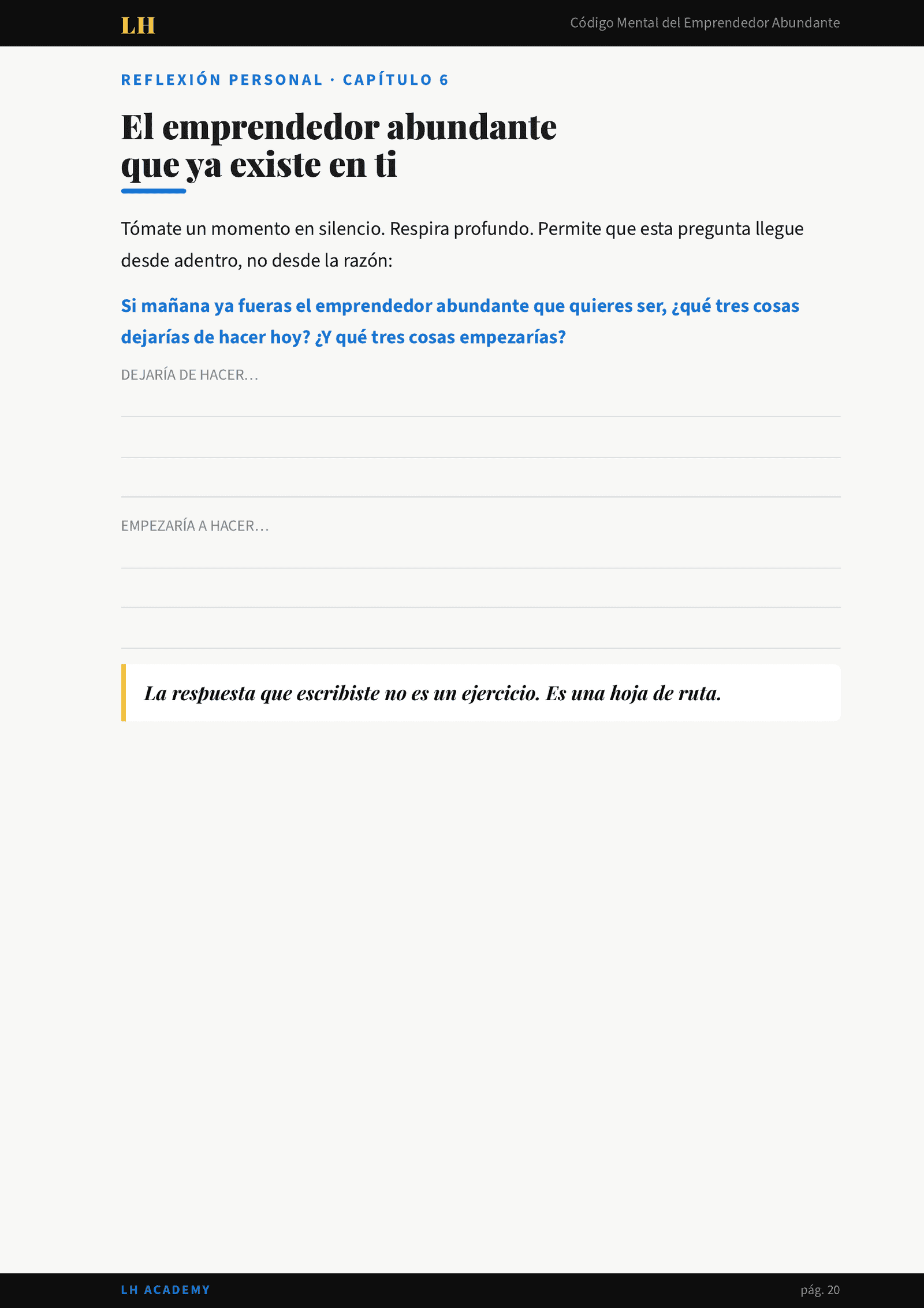 Página interior del ebook con ejercicio práctico de mentalidad